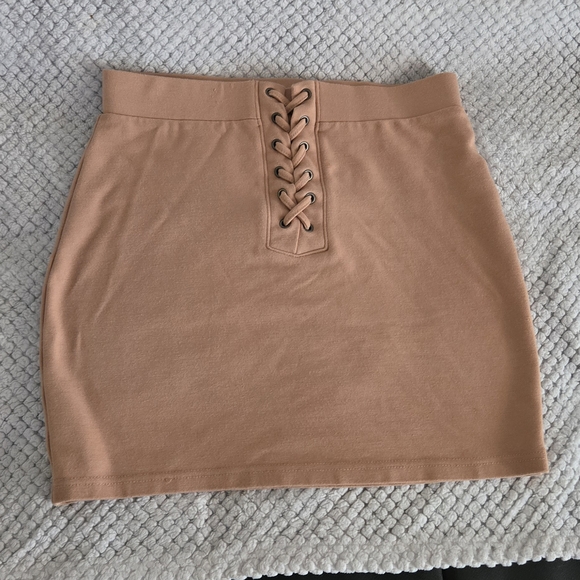 Forever 21 Dresses & Skirts - Forever 21 Camel Lace-Up Pencil Mini Skirt
